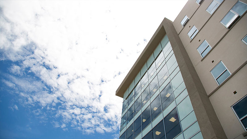 Photo of the exterior of the UNM Rainforest building